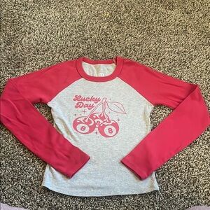 “Lucky Day” Cherry Res Long Sleeve Tee - Red and Gray